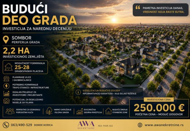 Sombor – Investiciono zemljište 2,2 ha sa potencijalom za novo porodično naselje